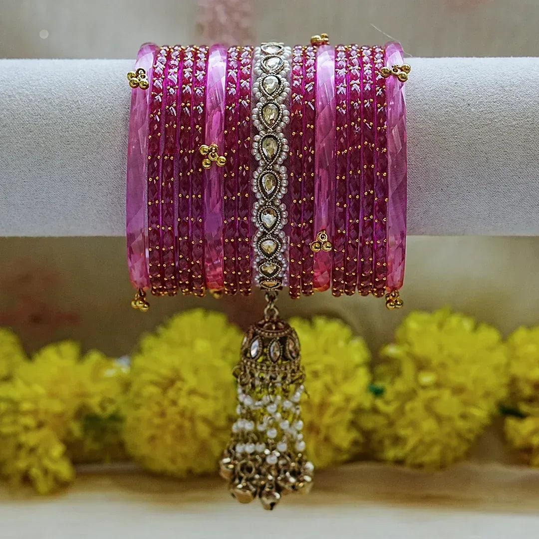 Traditional Glass Bangles Set for Women (Both Hand) - The Golden Cascade